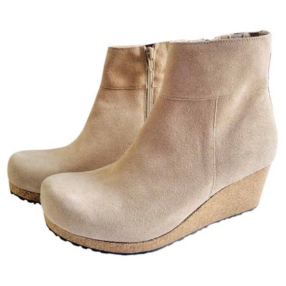 Birkenstock Papillio Ebba Wedge Bootie Size EU 40 NWOT Beige Suede - Picture 1 of 7